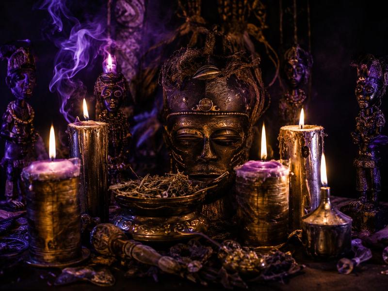 Masque africain sacré et bougies rituelles — cérémonie spirituelle de Master Dansira